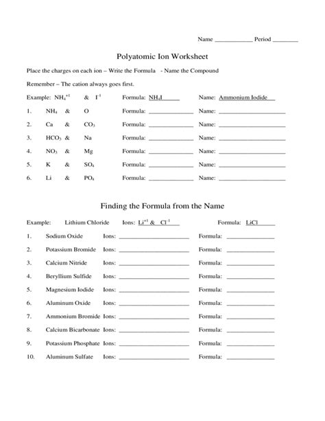 Polyatomic Ion Worksheet Free Download