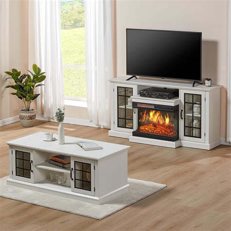 Amerlife 3 Piece Living Room Table Sets Include 3 Sided Fireplace Tv Stand With