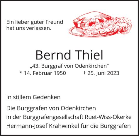 Alle Traueranzeigen für Bernd Thiel trauer rp online de