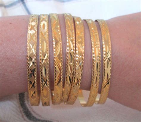 Heavy Gold Solid 468 G 18k 7 Day Bracelet Bangle Set Vintage Sold