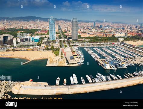 Aerial View Of Port Olimpic From Helicopter Barcelona Stock Photo Alamy