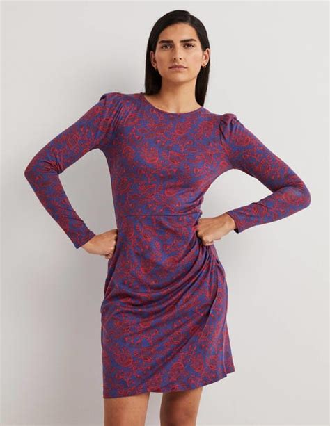 Ruched Jersey Mini Dress Mariner Blue Tulip Vine Boden Uk