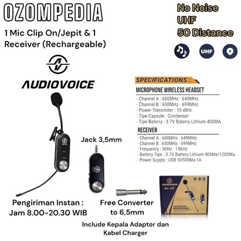 Jual Mic Clip On Jepit Mic Wireless Universal Microphone Audiovoice Uhf