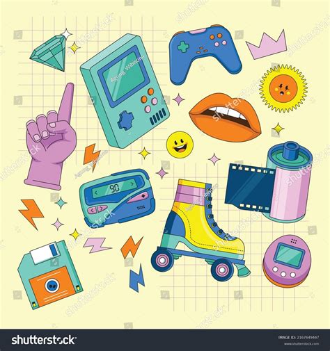 90s Pop Culture Sticker Cartoon Stuffs Stock Vector Royalty Free