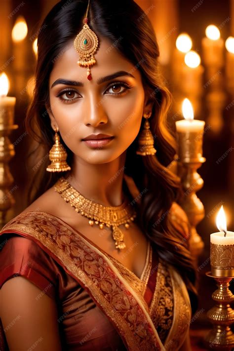 Premium Ai Image Beautiful Indian Woman In Saree With Candle In Her Hand