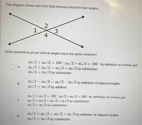 The Diagram Shows Two Lines That Intersect And Form Four Angles What