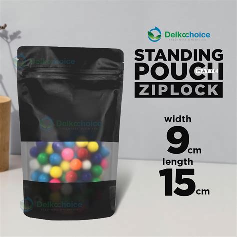 Jual STANDING POUCH WINDOW ZIPLOCK BLACK MATTE DELKOCHOICE 9X15