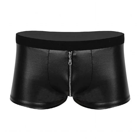Mens Sexy Lingerie Panties Faux Leather Zipper Jockstraps Bulge Pouch Gay Sexy Clubwear Boxer