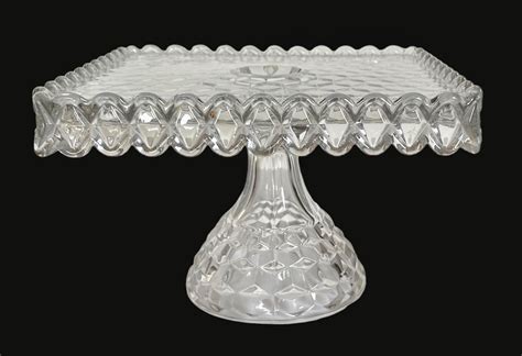 At Auction Fostoria American Square Glass Pedestal Cake Stand W Rum Well