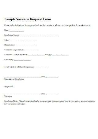 Sample Vacation Request Forms In Pdf Ms Word