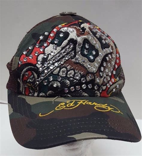 Ed Hardy By Christian Audigier Baseball Cap Hat Camo Bling Trucker