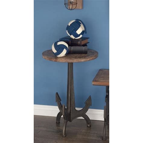 Litton Lane 18 In Black Anchor Large Round Wood End Accent Table With