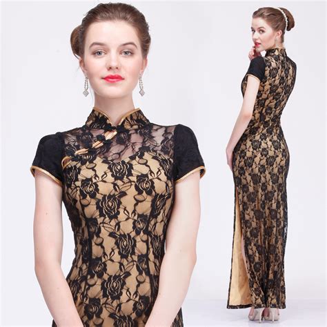 Marvelous Roses Lace Long Cheongsam Dress Yellow Qipao Cheongsam