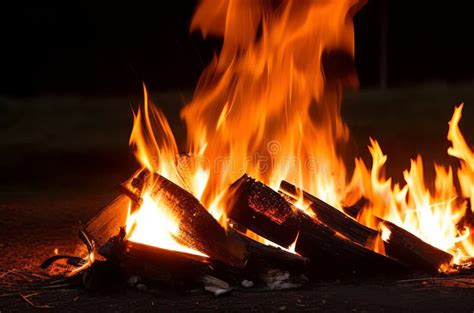 Night Bonfire Fire Sparks Flying From Campfire Into The Dark Stock