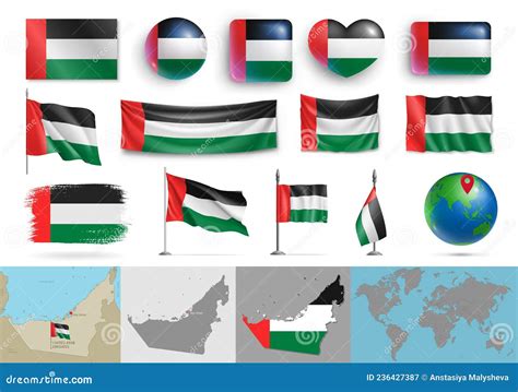 阿拉伯联合酋长国旗帜和地理地图集 向量例证 插画 包括有 联邦 按钮 酋长管辖区 城市 国家 236427387