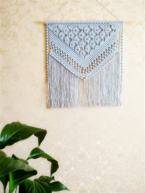 Macrame Blue Wall Hanging Modern Wall Art Decor Nursery Etsy