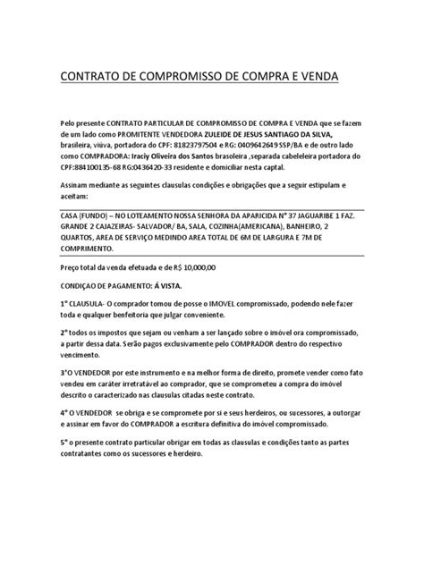 Contrato De Compromisso De Compra E Venda Impostos Business