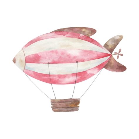 Premium Vector Flying Transport Airship Cute Watercolor Illustration