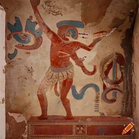 Fresco Of Etruscan Hittite Painting Depicting Sky God Fighting Snake On