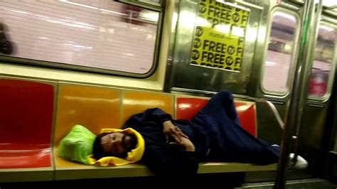 Homeless People Sleeping On The Subway Train New York City Mta