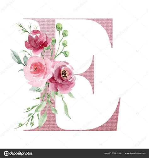 Watercolor Art Painting Letter Flowers Leaves Floral Alphabet Stock