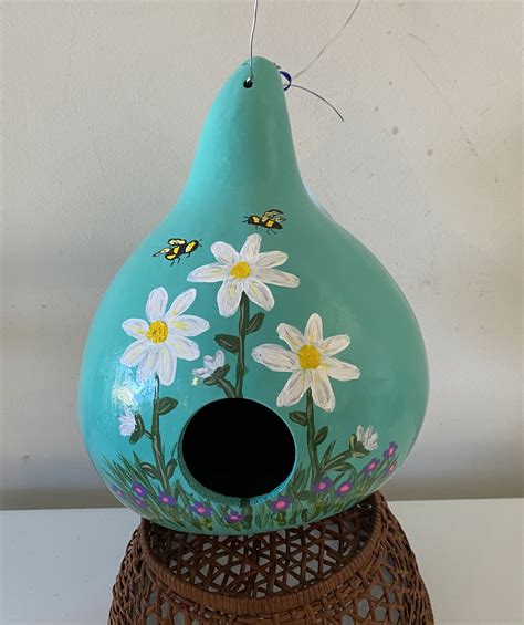 Hand Painted Daisies Gourd Birdhouse