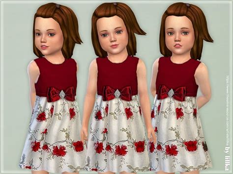 The Sims Resource Red White Flower Brooch Bow Dress By Lillka • Sims 4