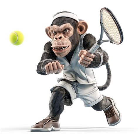 A Cartoon Monkey Is Playing Tennis With A Tennis Ball Premium Ai