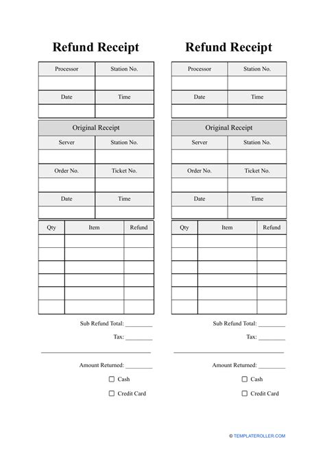 Refund Receipt Template Portrait 2 Per Page Fill Out Sign Online