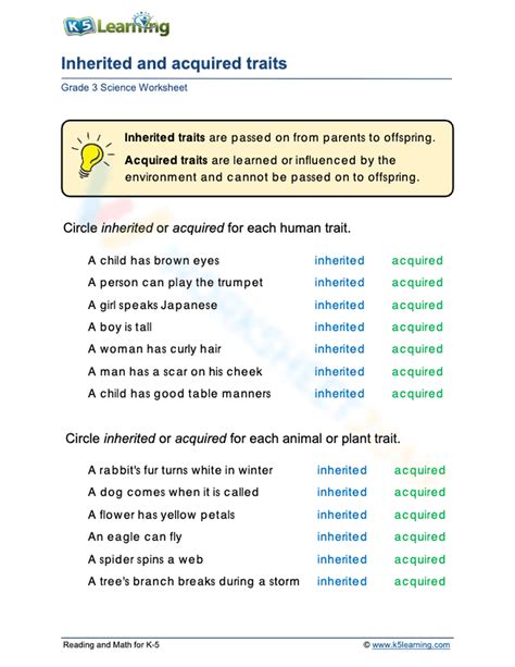 Inherited And Acquired Traits 2 Worksheet