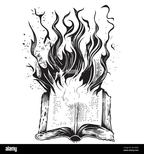 Open Burning Book Hand Drawn Sketch In Doodle Style Illustration Stock