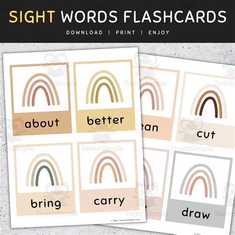 Sight Words Flashcards 3rd Grade Sight Words Boho Rainbow Flash Cards