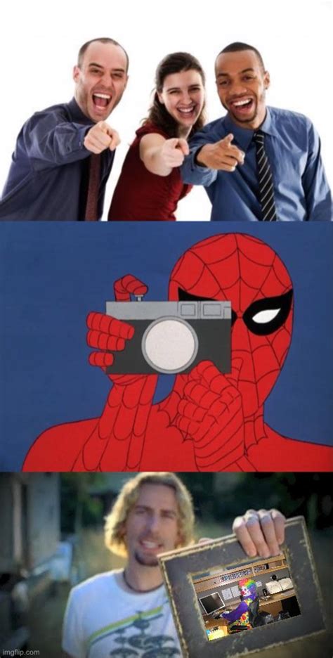 Image tagged in pointing and laughing,memes,spiderman camera,look at this photograph - Imgflip