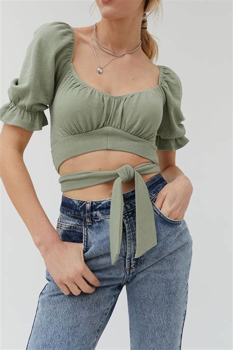 Uo Annie Puff Sleeve Wrap Top Urban Outfitters Canada