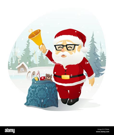 The Illustration Of The Santa Claus With A Bell And Bag Full Of