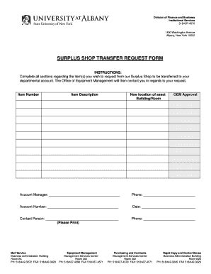 Fillable Online Albany Surplus Shop Transfer Request Form Albany Fax