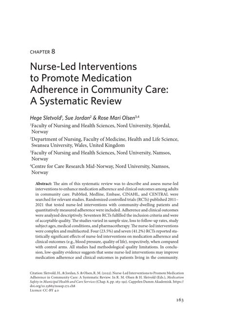 Pdf Nurse Led Interventions To Promote Medication Adherence In