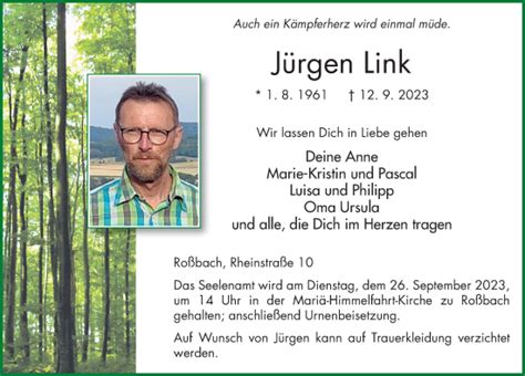 Traueranzeigen von Jürgen Link trauer36 de