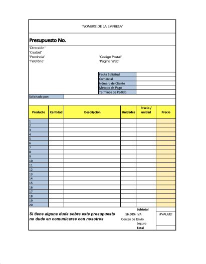 Formato De Cotización Excel Word Y Pdfs Descarga Gratis