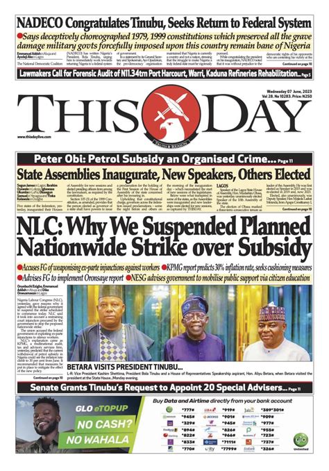 Nigerian Newspapers Daily Front Pages Review Wednesday Th June