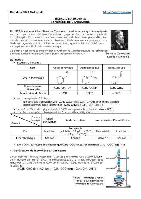 Metro Exo A Sujet Synthese Cannizaro Pts Bac Juin