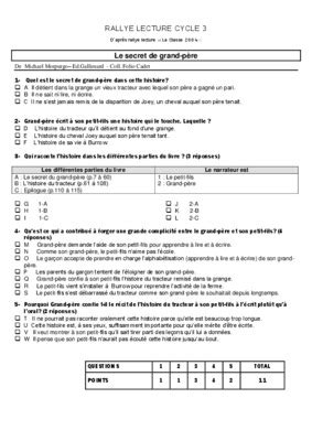 Questionnaire Sur Le Roi Arthur De Morpurgo