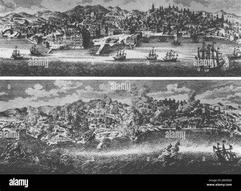 Lisbon Before And After 1755 Earthquake Stock Photo Alamy