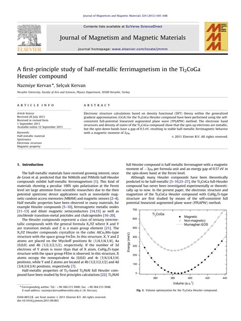 Pdf A First Principle Study Of Half Metallic Ferrimagnetism In The Ti