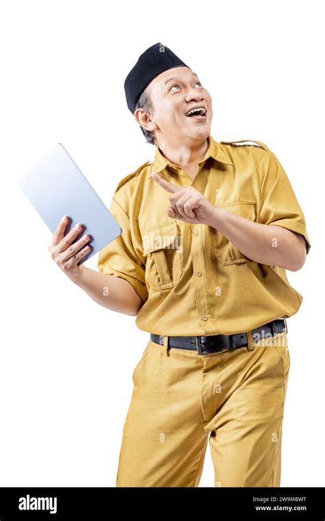 A Civil Servant Man Holding A Tablet Isolated Over A White Background