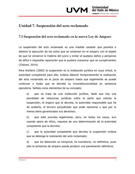 U Suspension Apuntes Unidad Suspensi N Del Acto Reclamado