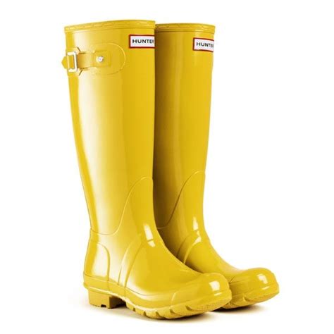 Hunter Original Gloss Wellington Boots Vintage Yellow Newest