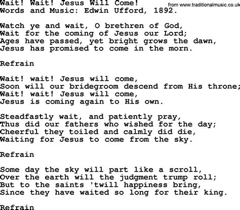 Songs And Hymns About Jesus Second Coming Wait Wait Jesus Will Come Lyrics And Pdf