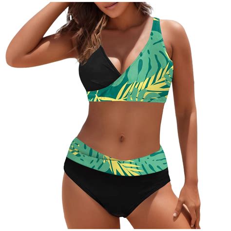 Szxzygs Womens Swimsuits 2 Piece Tankini Womens Bikini Split Print