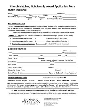 Fillable Online Church Matching Scholarship Award Application Form Fax